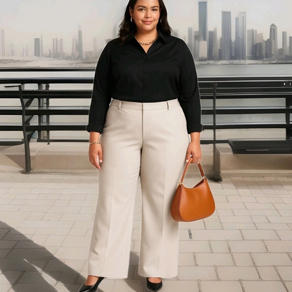 VTG NWT Forth & Towne Wide Leg Trousers Size 16 Color Light Grey